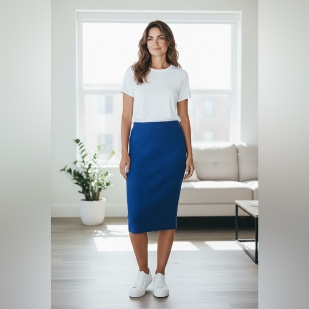 Nilani Royal Blue Knit Midi Skirt Women’s M/L Elastic Waist Casual Sporty